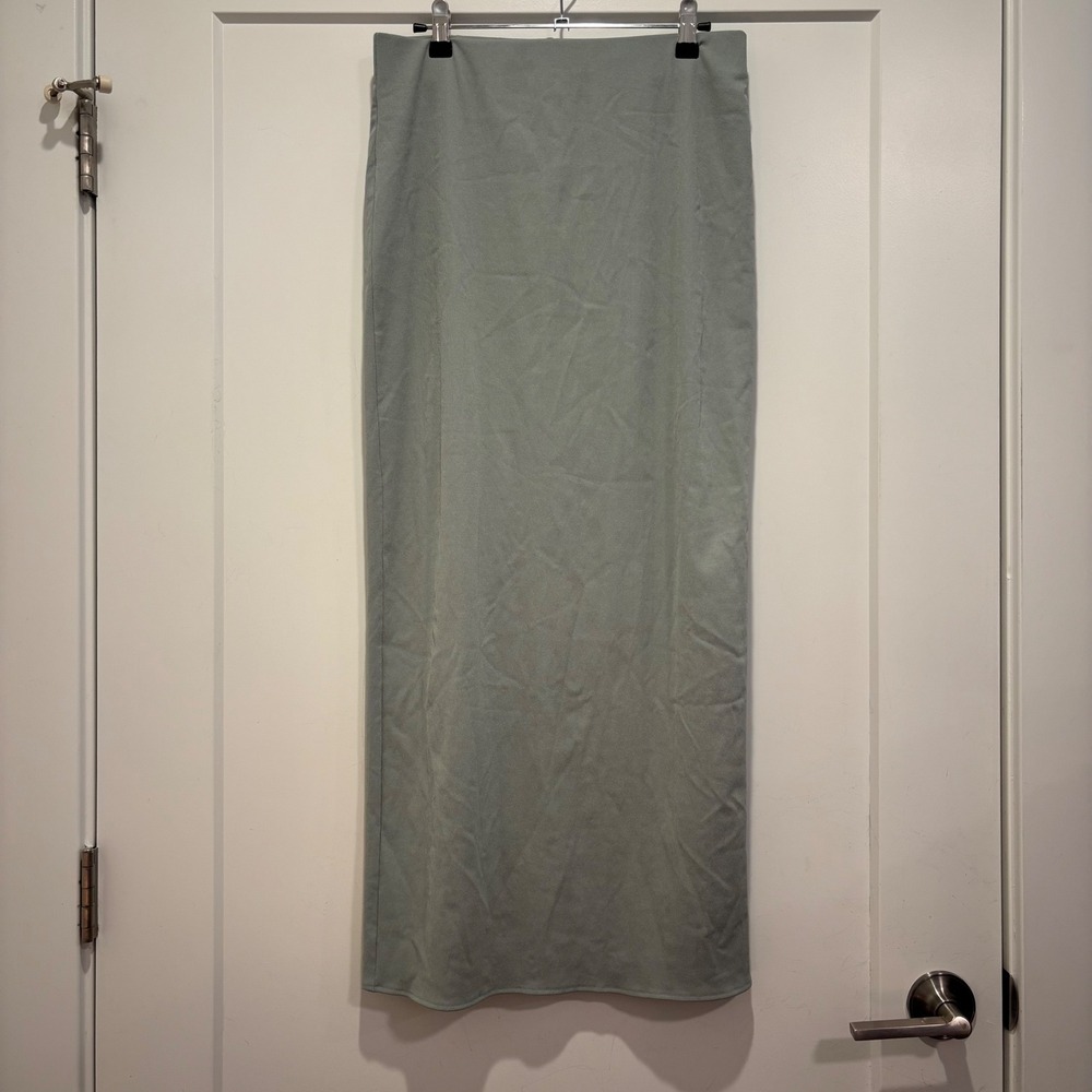 Zara‎ Sage Green Ribbed Textured Maxi Skirt High Back Slit Minimalist Size Large